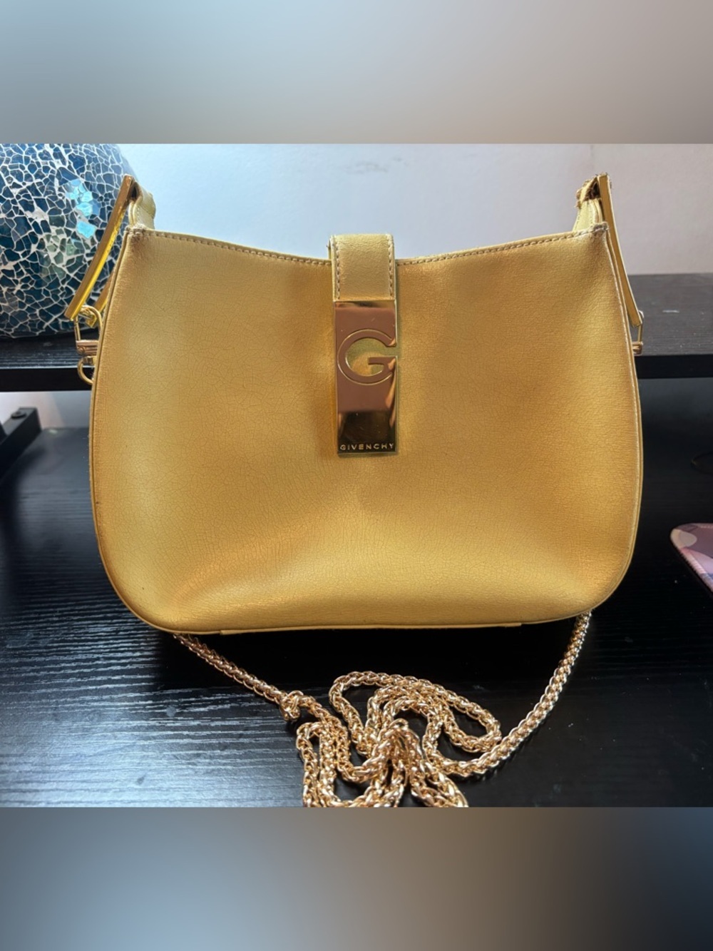RARE Authentic Archival Vintage Givenchy Leather Shoulder Bag - Custom Chain